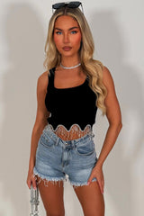 diamante rhinestone trim crop top black styledup zara womens uk
