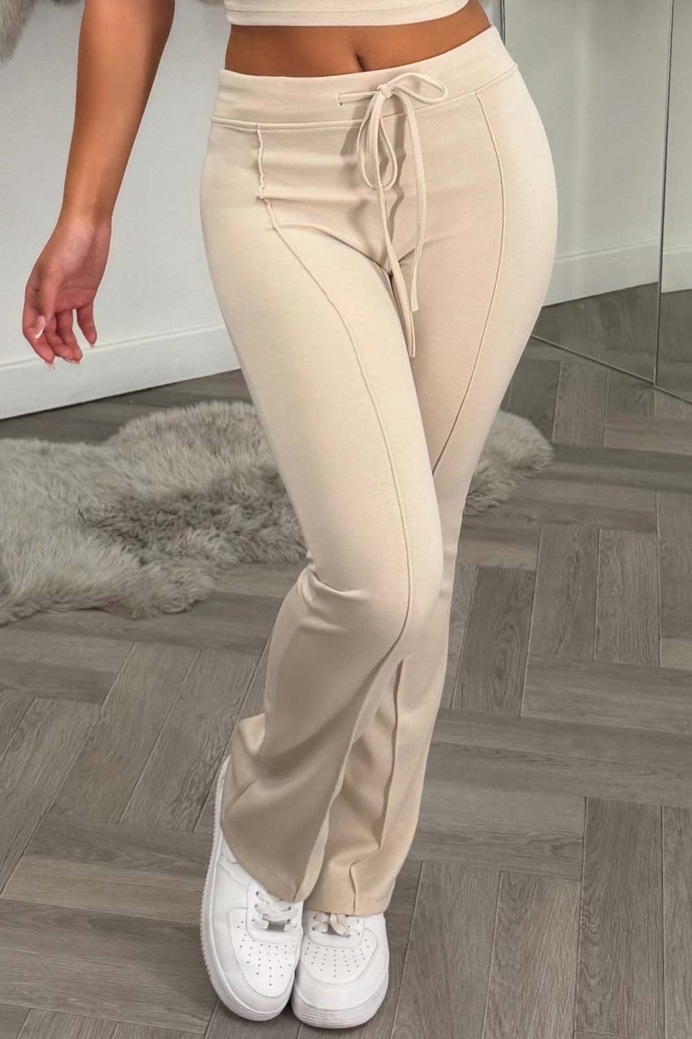 womens flare trousers and crop top two piece co ord set beige styledup uk