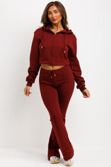bell bottom flared tracksuit burgundy styledup fashion