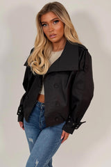black trench jacket funnel neck styledup uk
