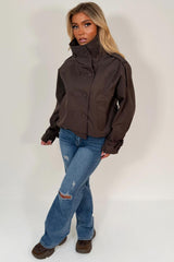 womens zara brown trench jacket cropped styledup uk