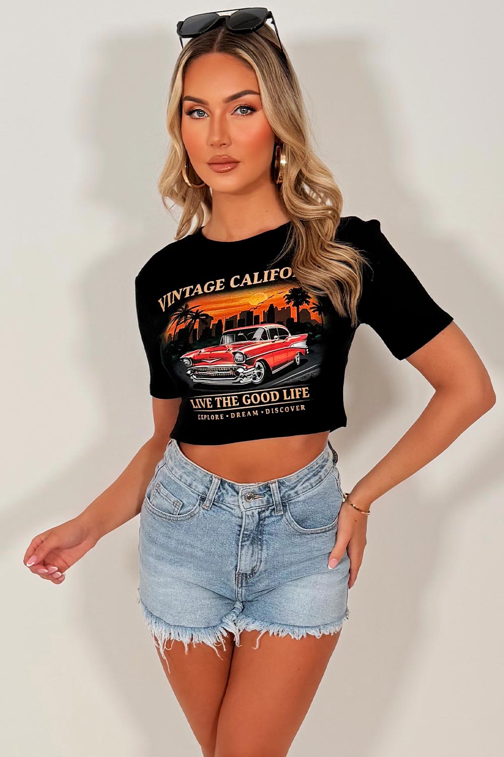 womens black crop t shirt california graphic crop top festival summer holidays outfit uk