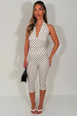 polka dot capri pants and backless halter neck crop top two piece co ord set for going out party occasion outfit womens races ladies day outfit styledup white fox