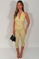 polka dot halter neck backless top and capri pants two piece co ord set going out party festival outfit styledup uk white fox