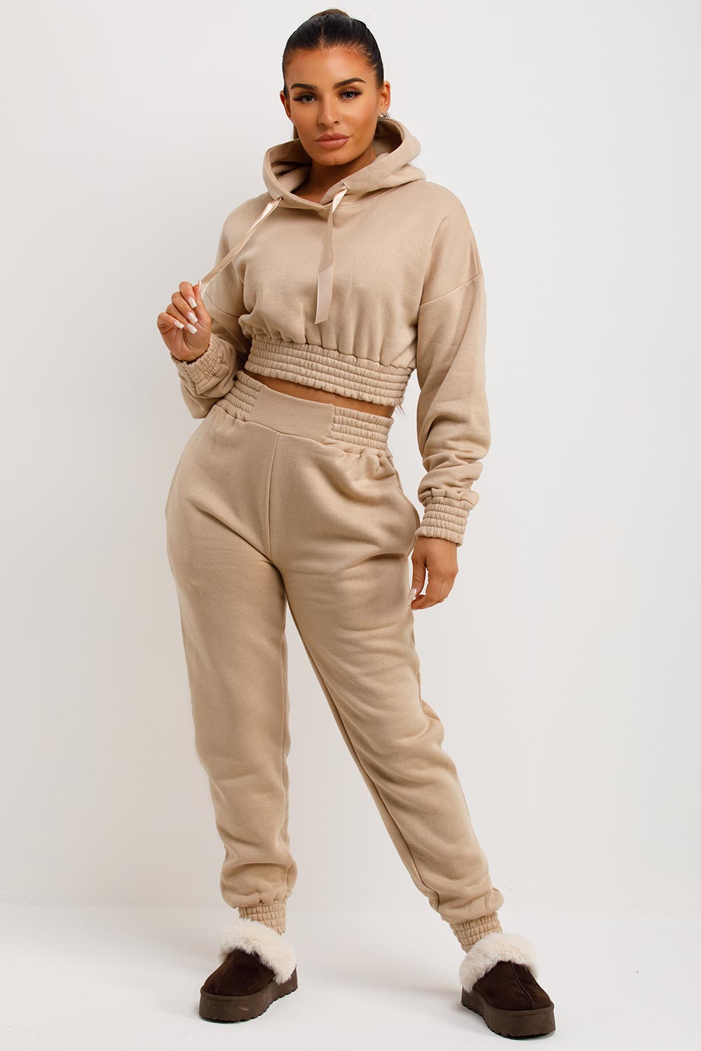 womens tracksuit cropped beige