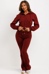 zara womens bell bottom trousers and crop sweatshirt with hood two piece loungewear set sale