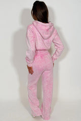 wide leg joggers and crop zip up hoodie acid wash loungewear co ord set pink