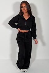 womens crop hoodie and joggers two piece loungewear co ord set styledup fashion airport outfit styledup white fox uk