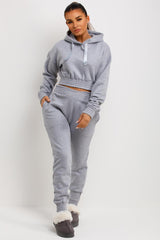 womens tracksuit crop hoodie and joggers co ord set
