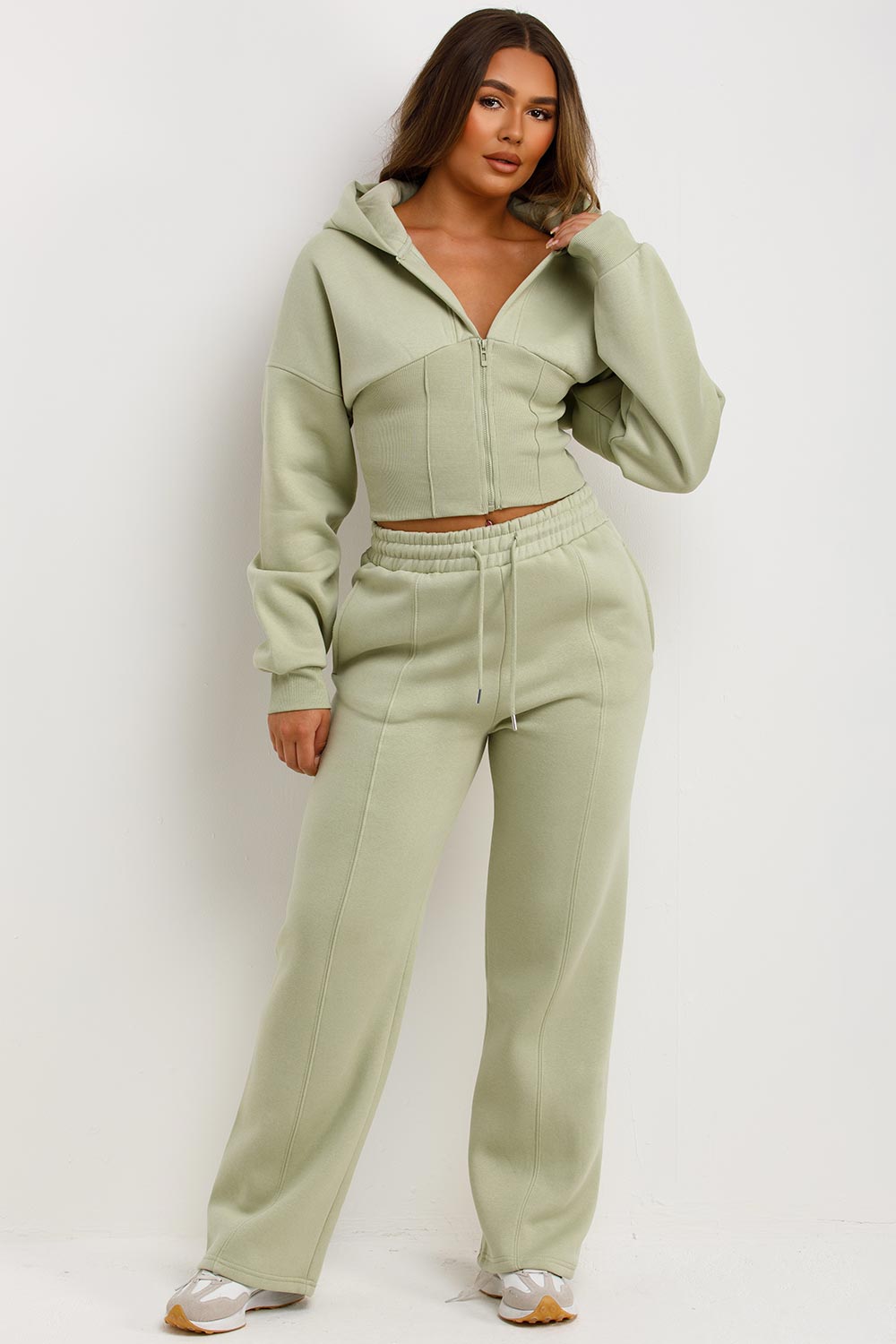 womens joggers and crop corset hoodie tracksuit set two piece 