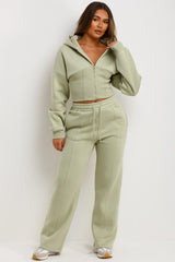 womens joggers and crop corset hoodie tracksuit set two piece 