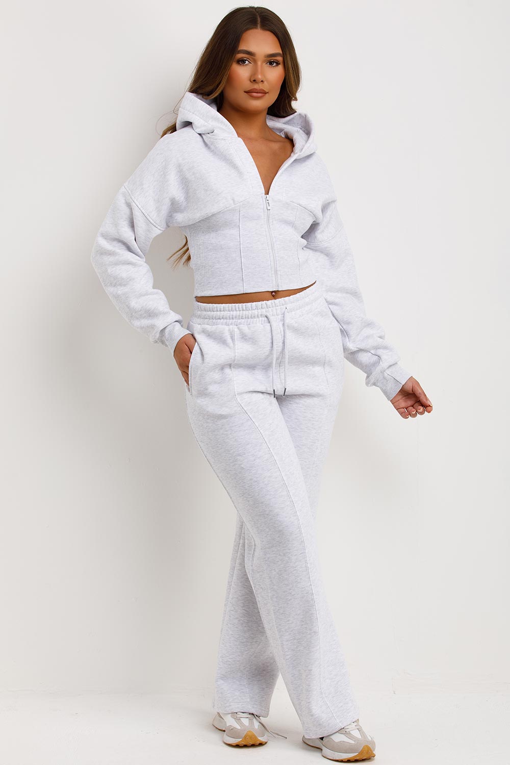 womens joggers and crop corset hoodie tracksuit set two piece 