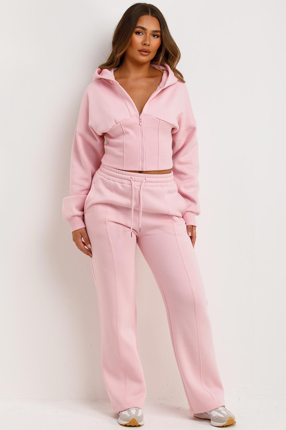 womens joggers and crop corset hoodie tracksuit set two piece 