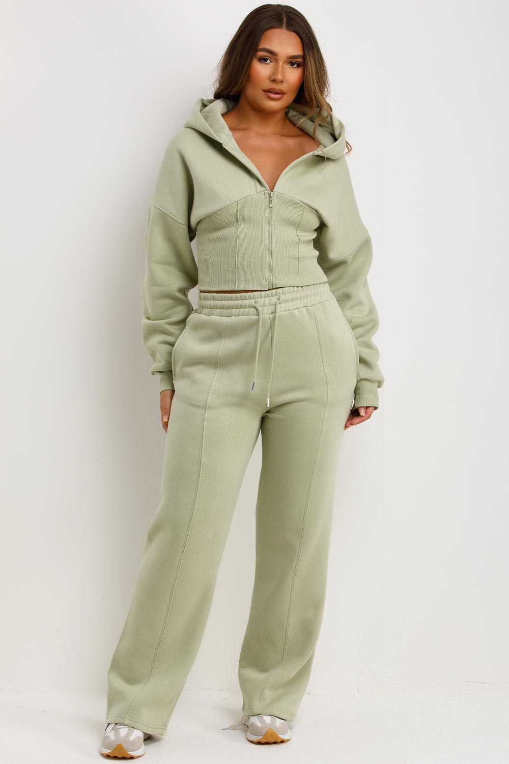 womens crop corset hoodie and joggers casual loungewear co ord set airport outfit styledup