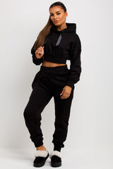 womens crop hooded tracksuit co ord set