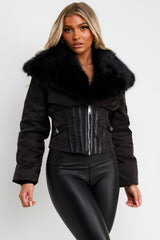 faux fur collar crop winter jacket styledup uk