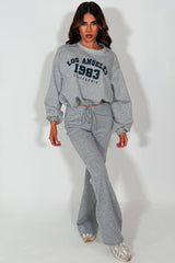 womens flare trouser and crop oversized sweatshirt loungewear set grey styledup 