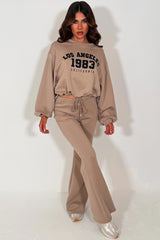 womens oversized crop sweatshirt and flare trouser loungewear co ord set styledup fashion