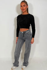 ladies cropped cable knit jumper