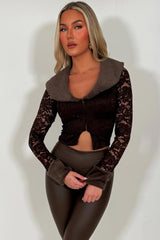 long sleeve lace top with fur cuff and collar styledup