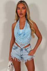 cowl halter neck backless lace top sky blue styledup night out summer holiday festival rave outfit uk