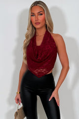 cowl halter neck backless lace top burgundy styledup night out festival rave outfit 