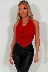 cowl halter neck backless lace top red styledup night out festival rave outfit 