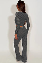 striped wide leg trouser and long sleeve crop top co ord lounge set for womens styledup