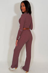 womens wide leg jogger and long sleeve top with stripes lounge set co ord styledup 