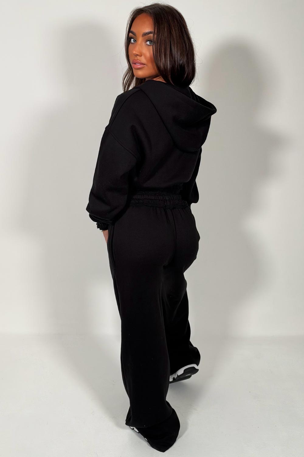 womens crop hoodie and wide leg joggers tracksuit set airport outfit styledup