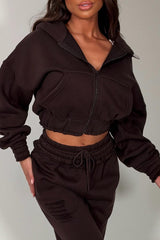 womens crop hoodie and wide leg joggers tracksuit set airport outfit styledup