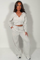 womens tracksuit distressed hem crop hoodie and wide leg trousers two piece co ord set styledup uk