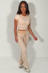 beige contrast striped trouser and top co ord set new season lounge set styledup uk