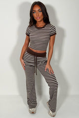 brown contrast striped trouser and top co ord set new season lounge set styledup uk