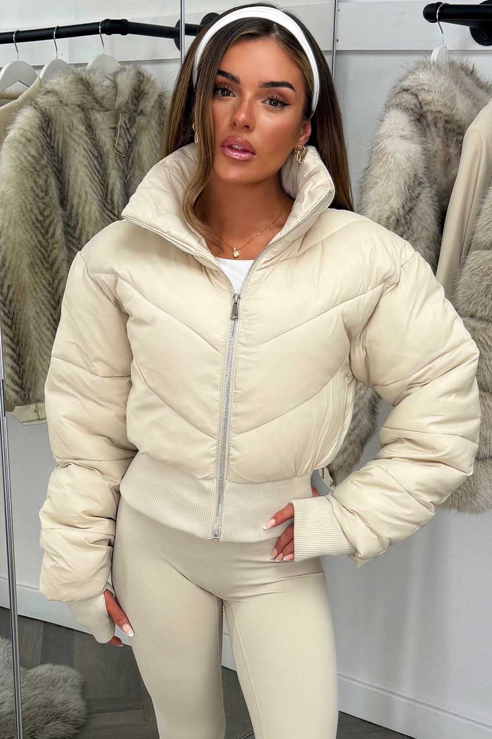 crop puffer jacket with thumbholes cinched waist alo yoga styledup uk