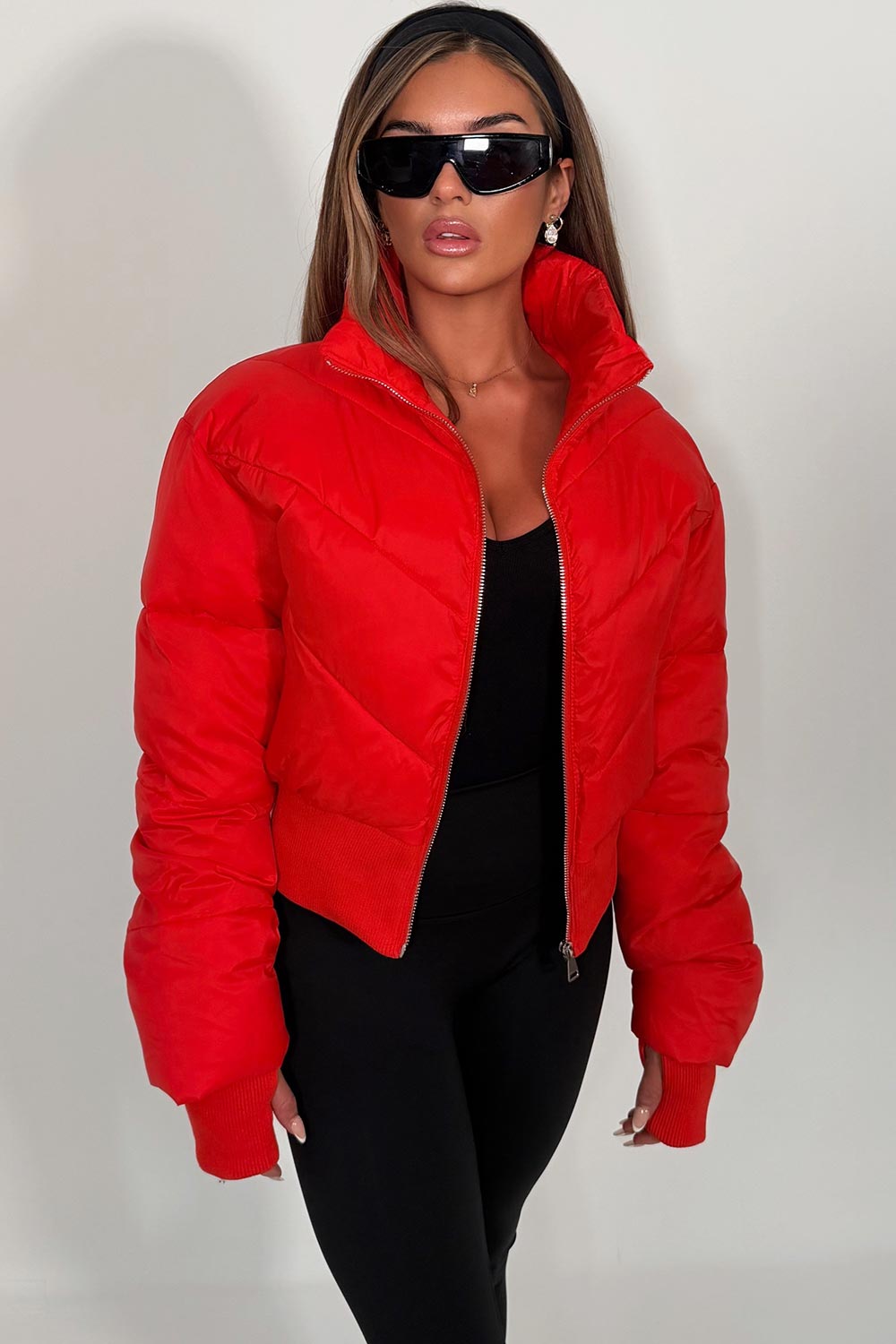 womens winter jacket cropped puffer padded styledup outerwear uk