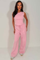 womens pink wide leg joggers and crop top two piece tracksuit co ord airport outfit zara uk