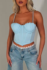 seashell corset crop top with straps sky blue