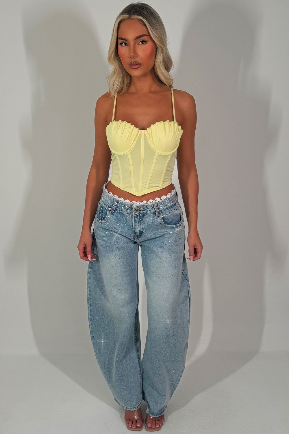 seashell corset crop top with straps yellow