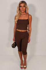 brown capri pants corset crop top co ord set night out christmas party outfit styledup uk