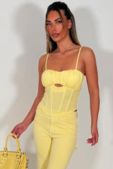 womens yellow corset crop top 