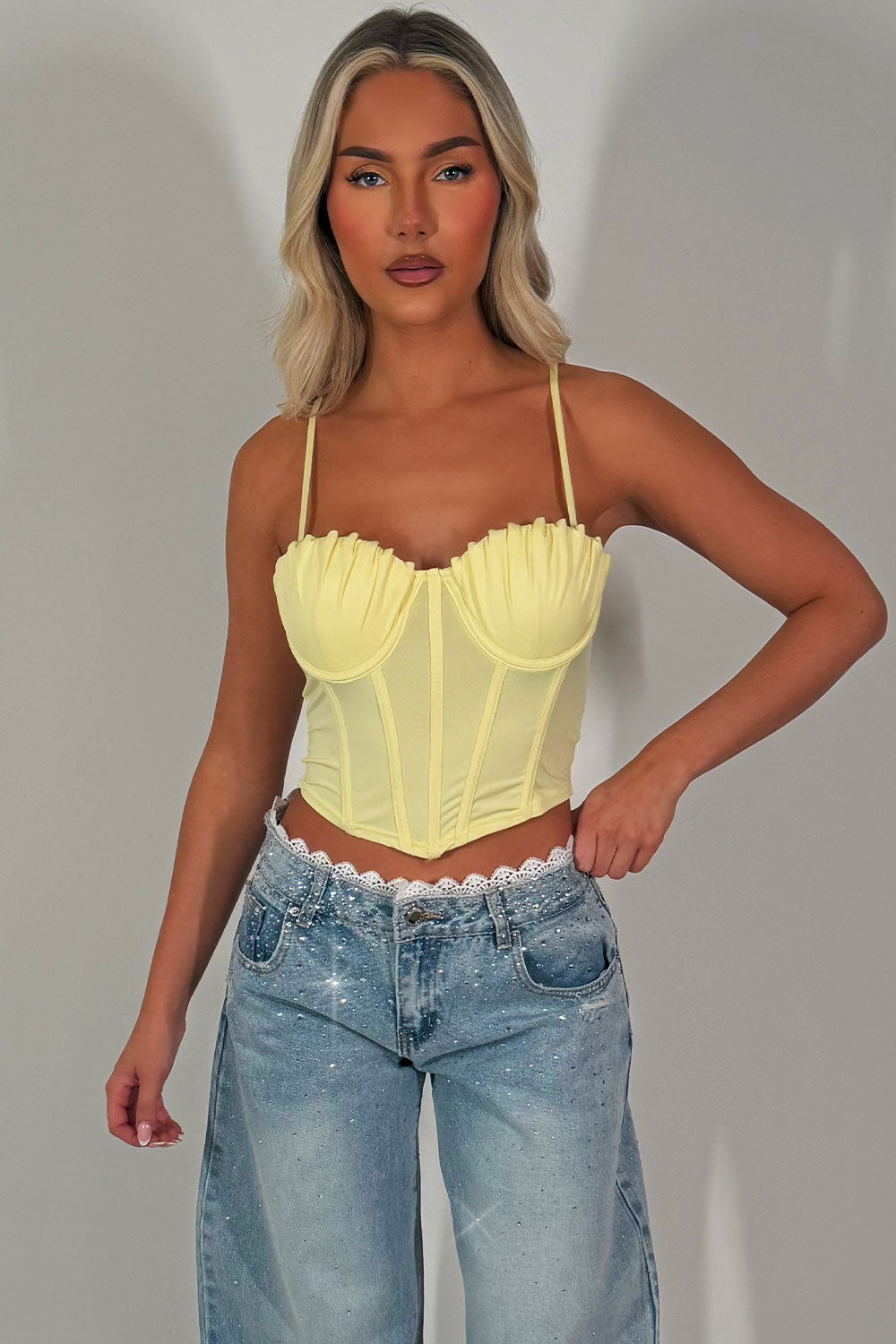 womens going out festival corset crop top yellow