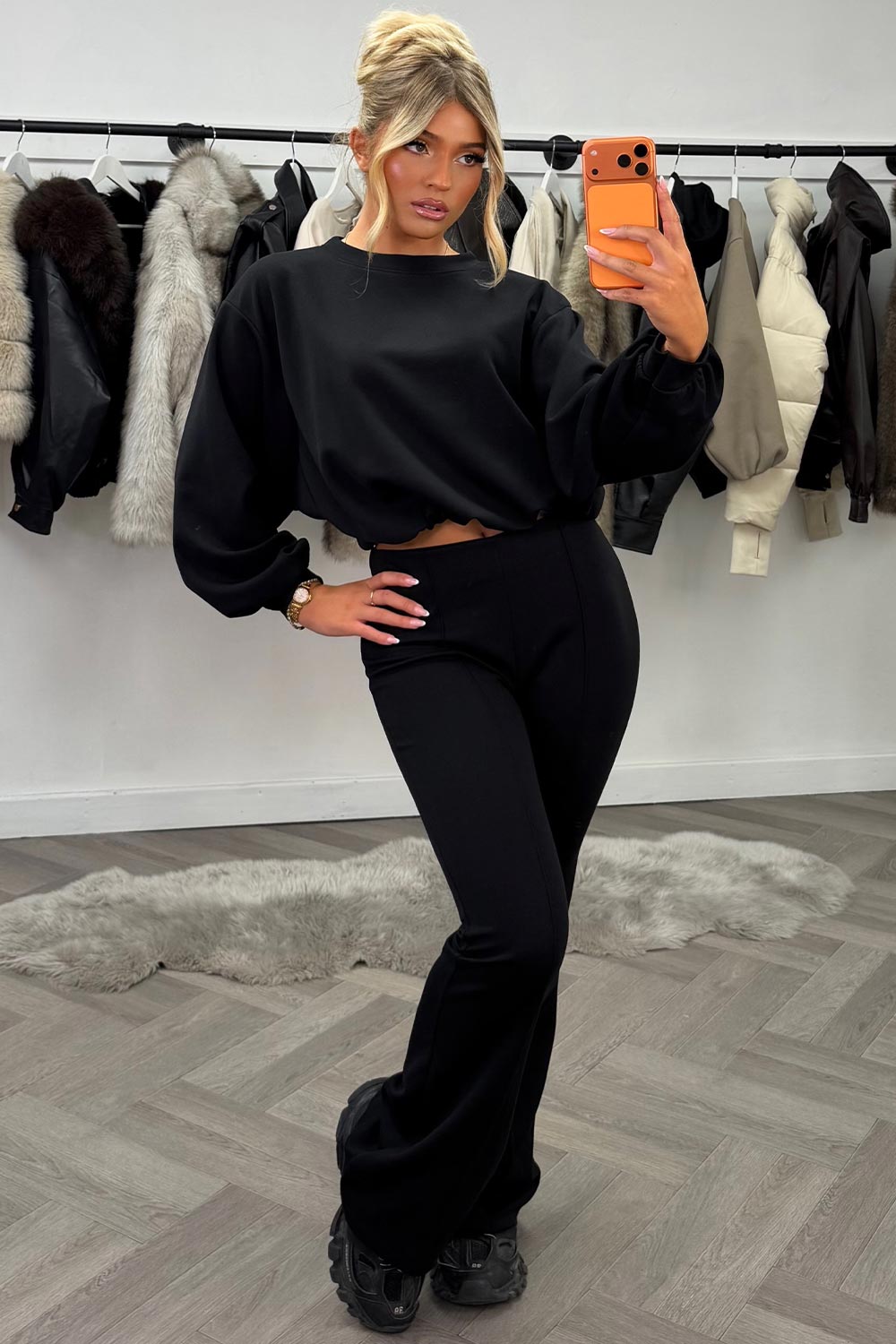 womens crop sweatshirt and flare trouser loungewear co ord set christmas gift idea styledup fashion uk