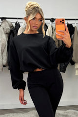 womens crop oversized sweatshirt and flare trouser two piece co ord set black styledup 