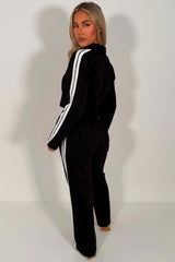 womens side stripe crop sweatshirt and wide leg joggers two piece co ord lounge set airport holiday outfit styledup uk white fox