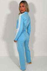 womens side stripe wide leg joggers and crop sweatshirt tracksuit airport outfit styledup uk