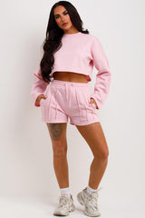seam detail shorts and crop jumper summer tracksuit womens uk