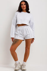 womens crop tracksuit shorts and jumper two piece loungewear co ord