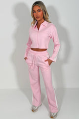 womens side stripe wide leg joggers and crop sweatshirt tracksuit co ord holiday airport outfit styledup white fox