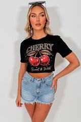 womens baby tee with graphic cherry slogan festival outfit 